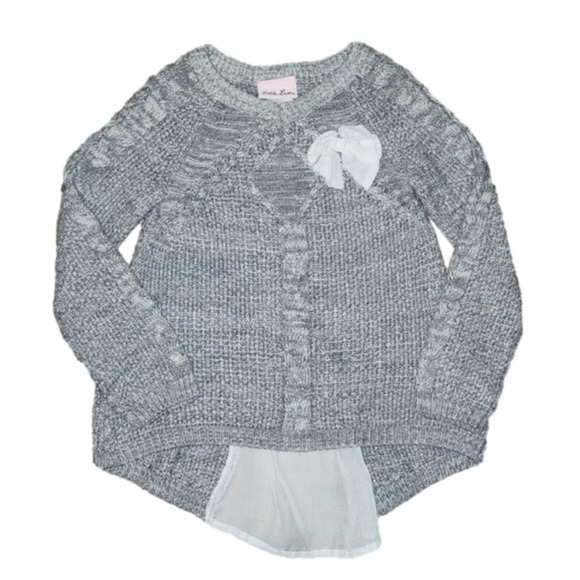 Little LASS Grey Knitted Sweater with Sheer Accent on Back and Bow - Picture 1 of 5